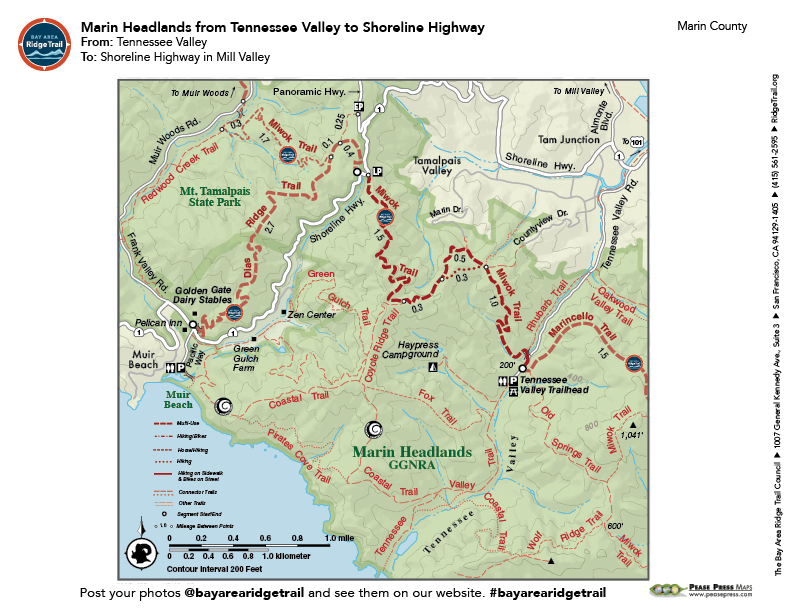 Tennessee Valley Trail Map Marin Headlands From Tennessee Valley To Shoreline Highway - Bay Area Ridge  Trail