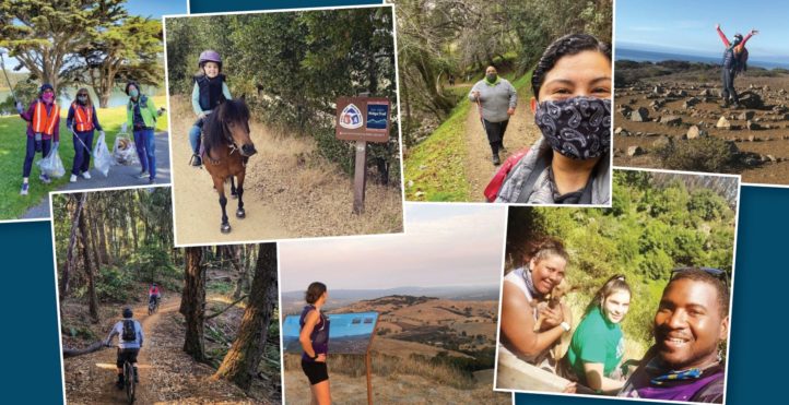 collage of photos of people on the trail